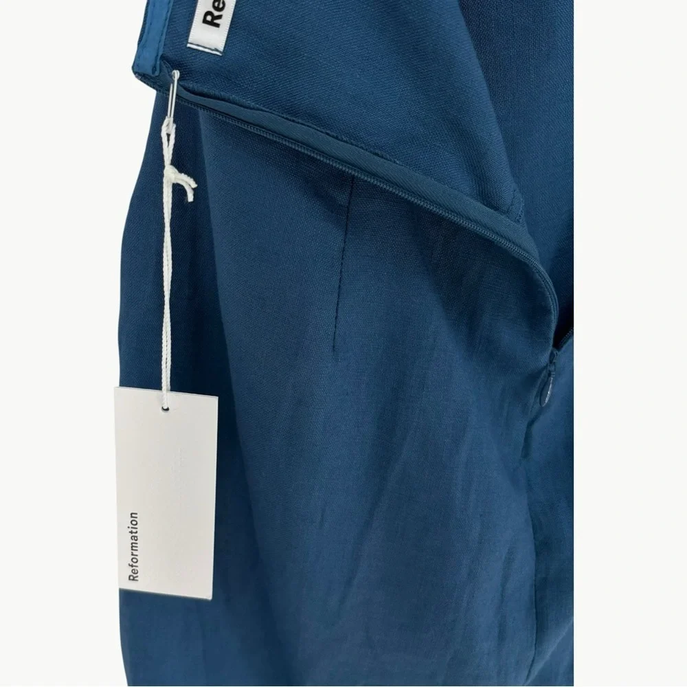 NWT Reformation Dory 100% Linen Halter Faux Wrap Mini Dress | Sz 10 | Blue - Picture 6 of 15
